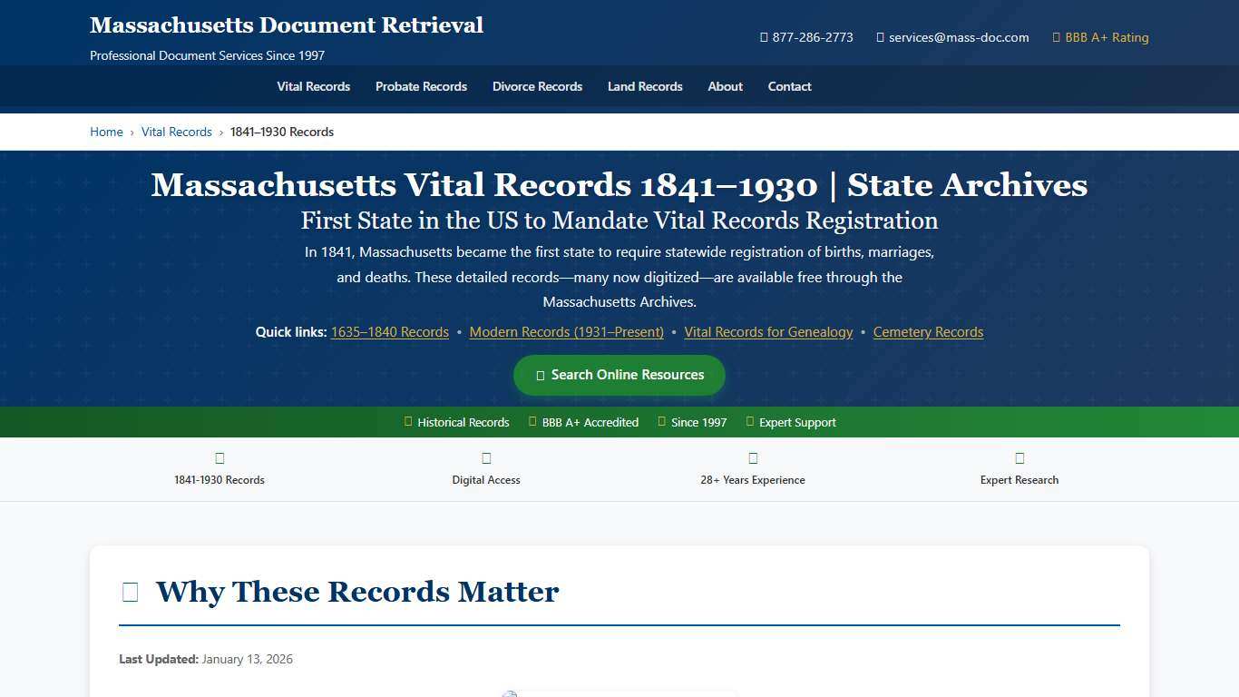 Massachusetts Vital Records 1841–1930 State Archives Online