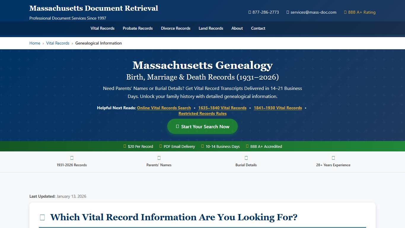 Massachusetts Genealogy Birth, Marriage and Death Records
