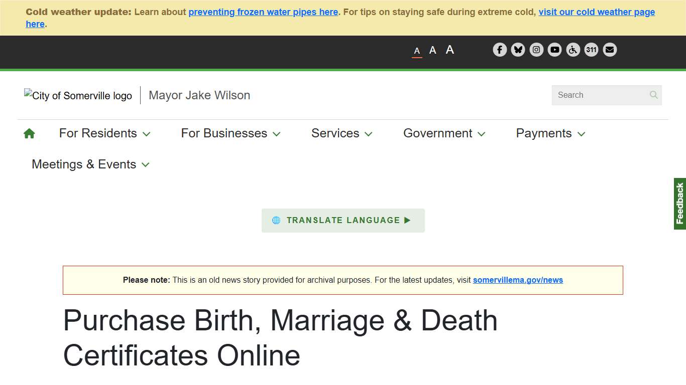 Purchase Birth, Marriage & Death Certificates Online City of Somerville